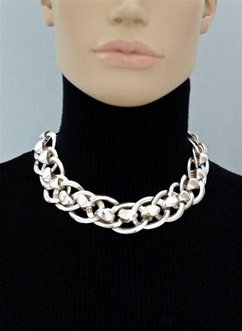 silver necklace chain ysl|ysl vintage necklace.